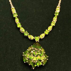 Pear Shape Marquise Round Russian Chrome Diopside Sterling Silver Necklace